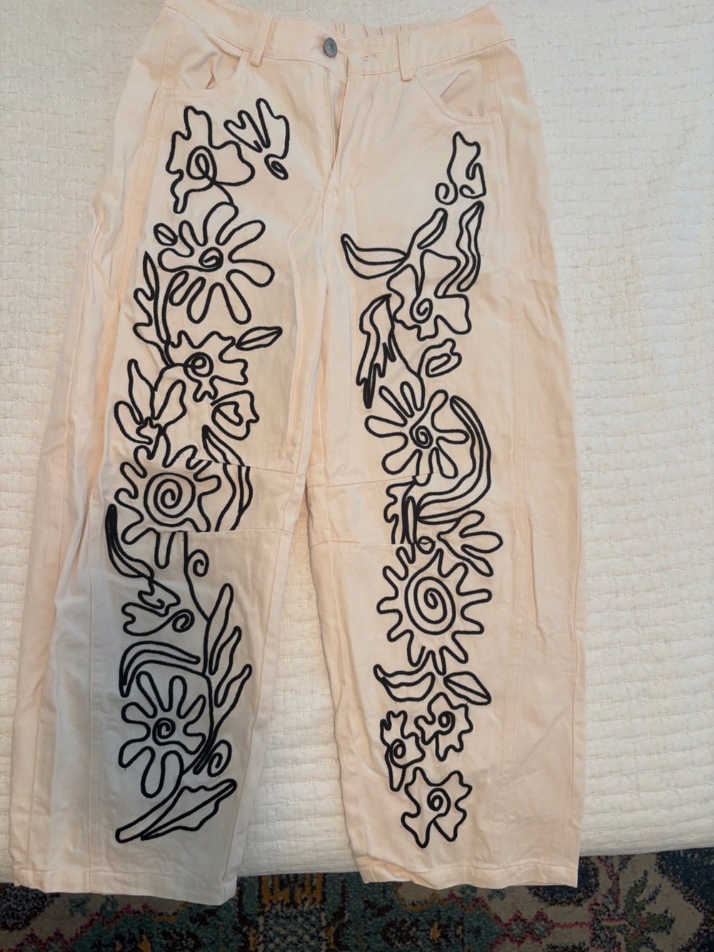 Embroidered Floral Panel Pants
